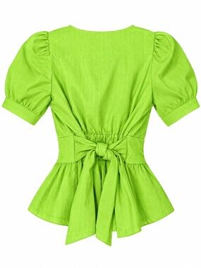 Moon River Lime Green Puff Sleeve Tie Back Peplum Top XS